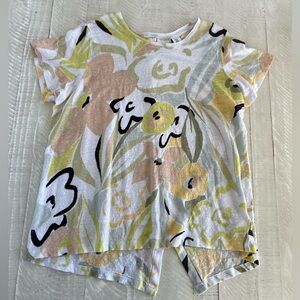 Women’s Rachel Zoe 100% Linen Floral Button Down the Back Short Sleeve Top Sz 1X